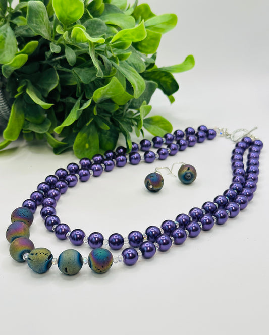 Purple pearls Necklace with earrings NE-115