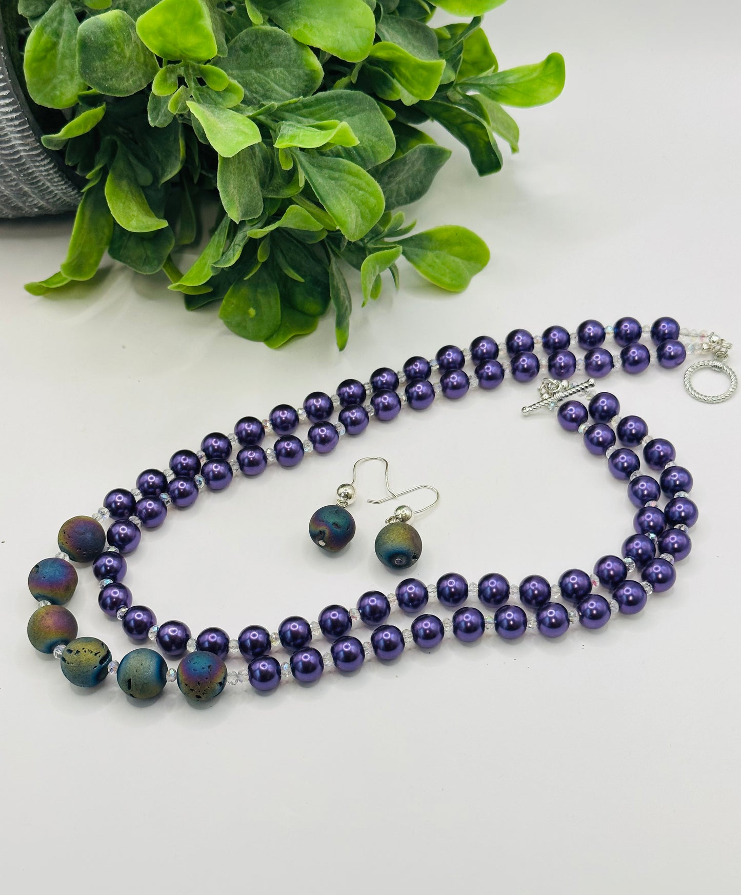 Purple pearls Necklace with earrings NE-115