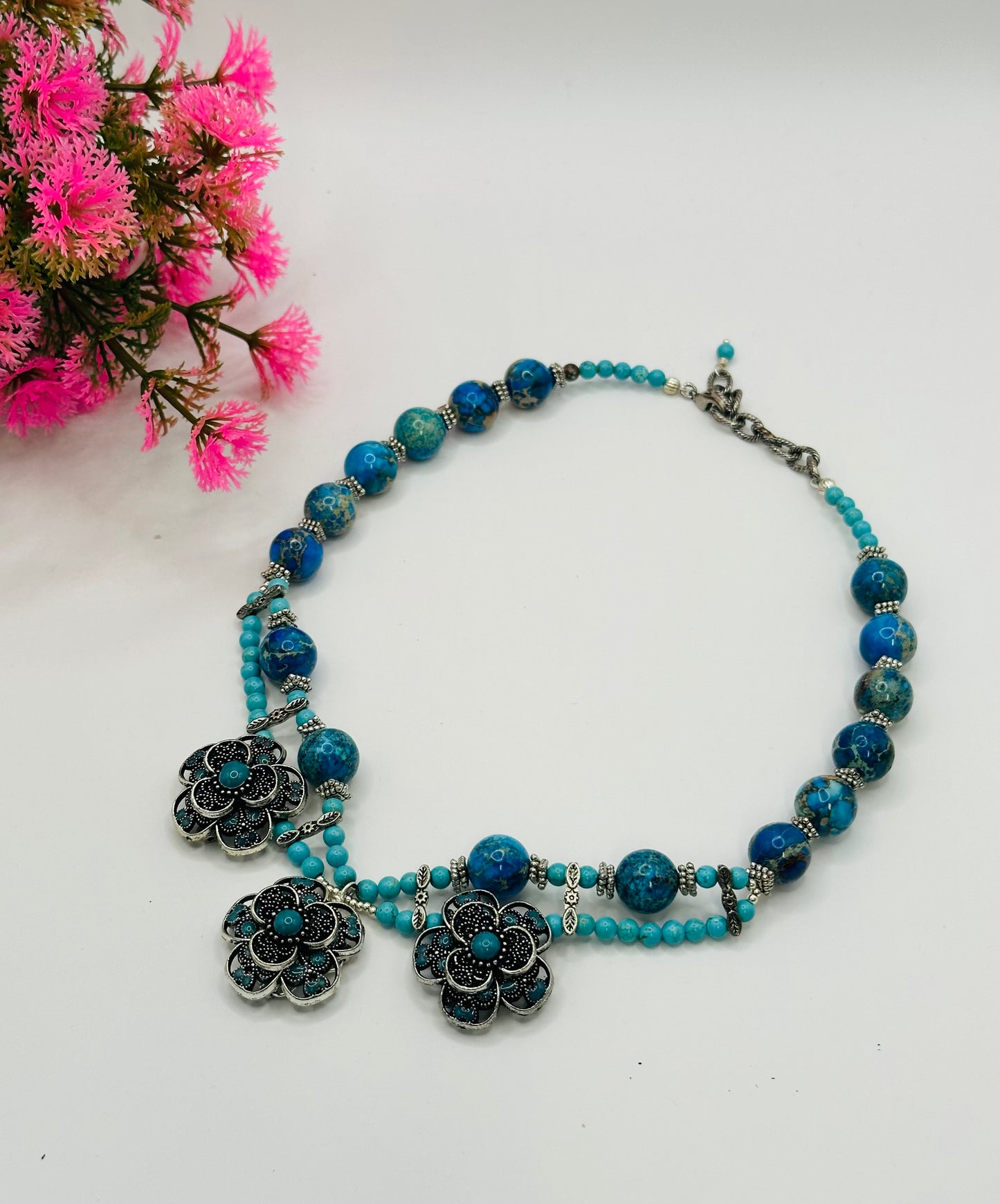 Turquoise Flower Necklace N-117