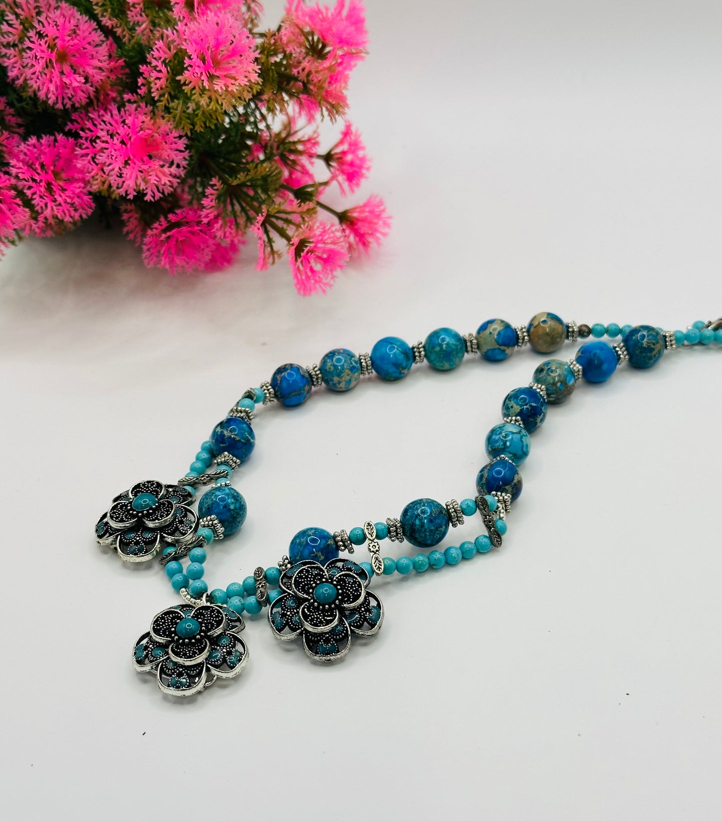 Turquoise Flower Necklace N-117