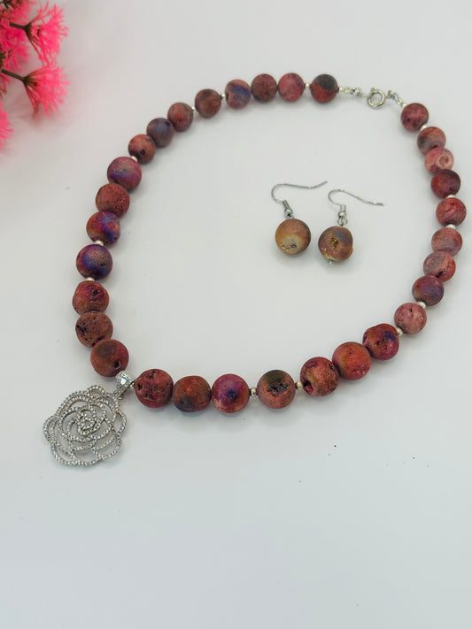 Druzy Necklace with earrings NE-113