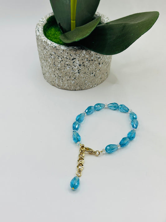 Aqua Faceted Drop Adjustable bracelets B-190