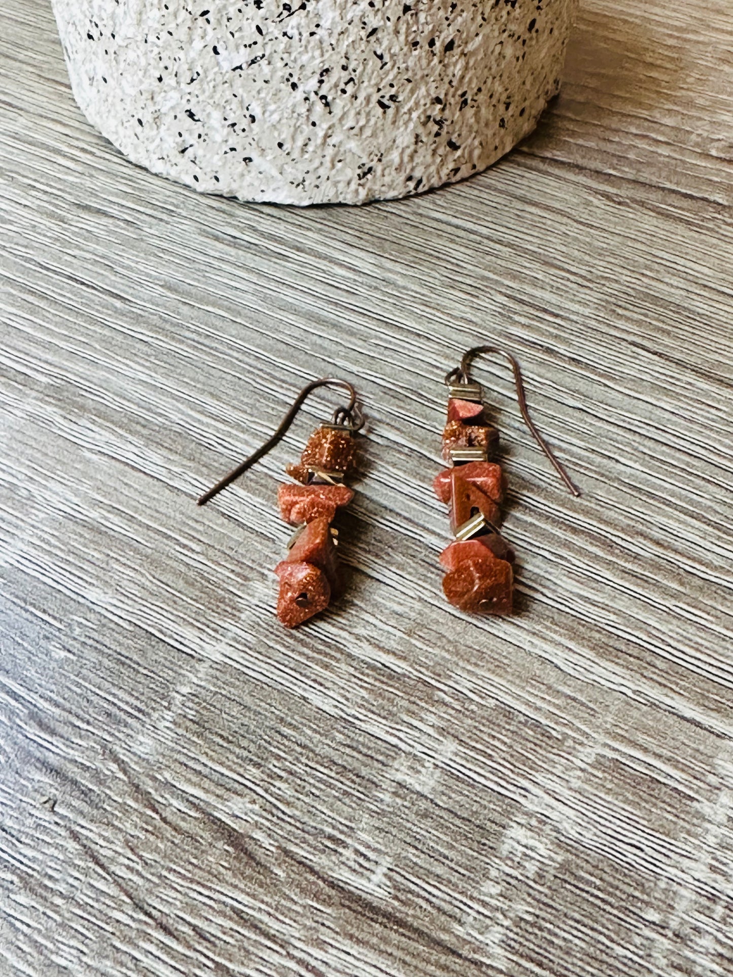 Brown Jasper chips with metal spacers earrings E-198