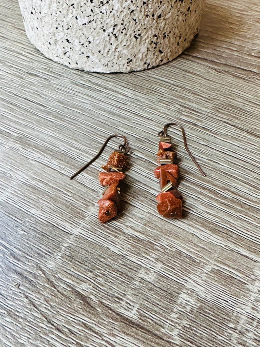 Brown Jasper chips with metal spacers earrings E-198