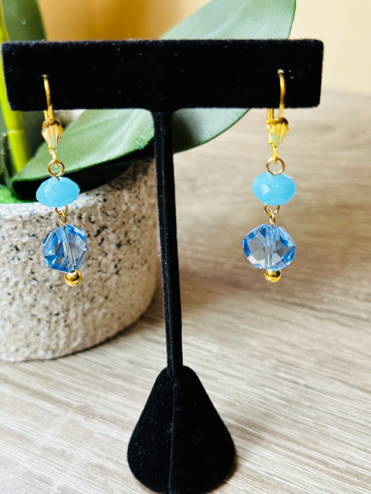 Lt Blue faceted glass with rondel earrings E-210