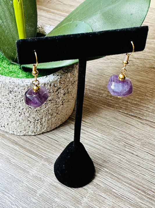 Amethyst nuggets stone earrings E-211