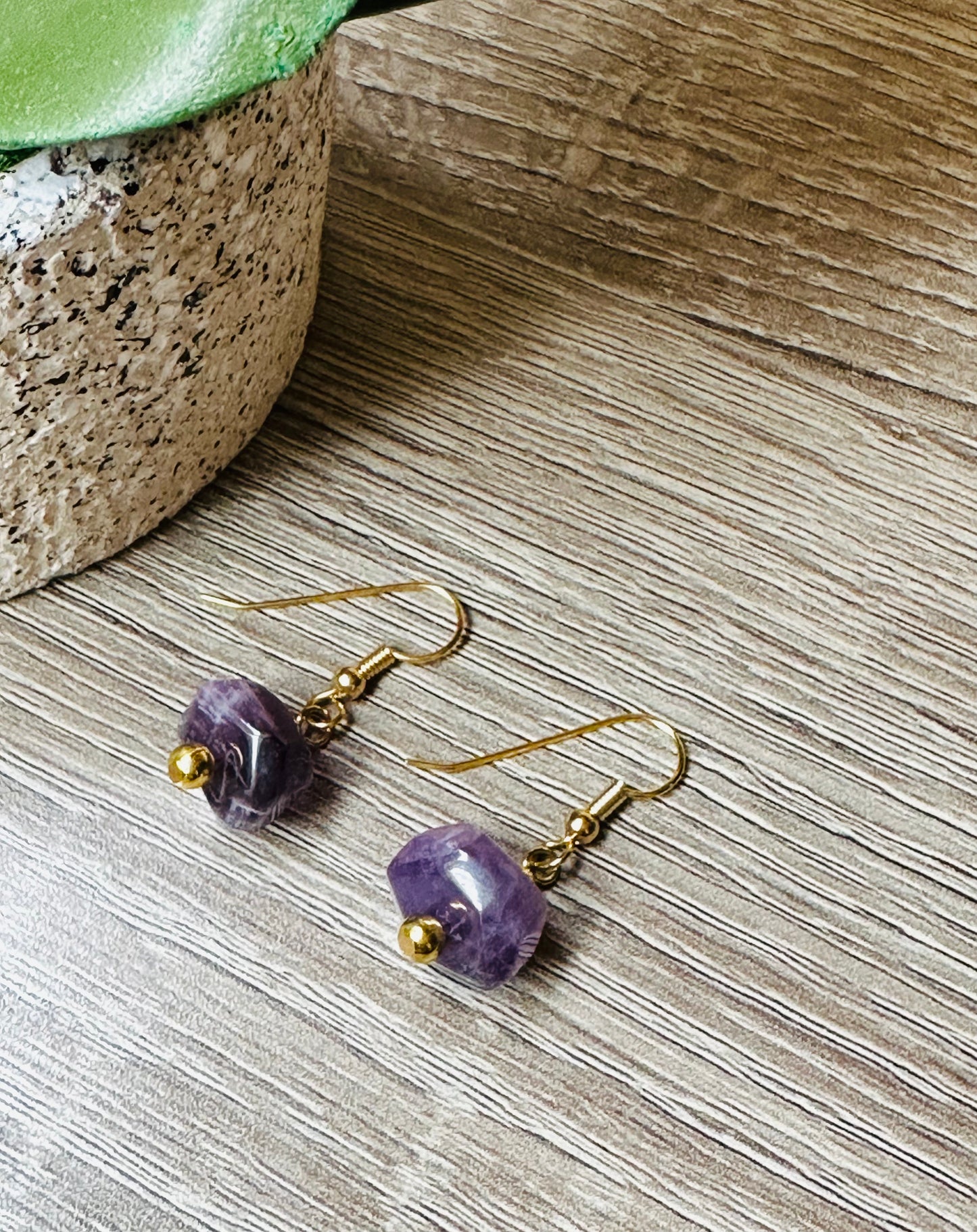 Amethyst nuggets stone earrings E-211