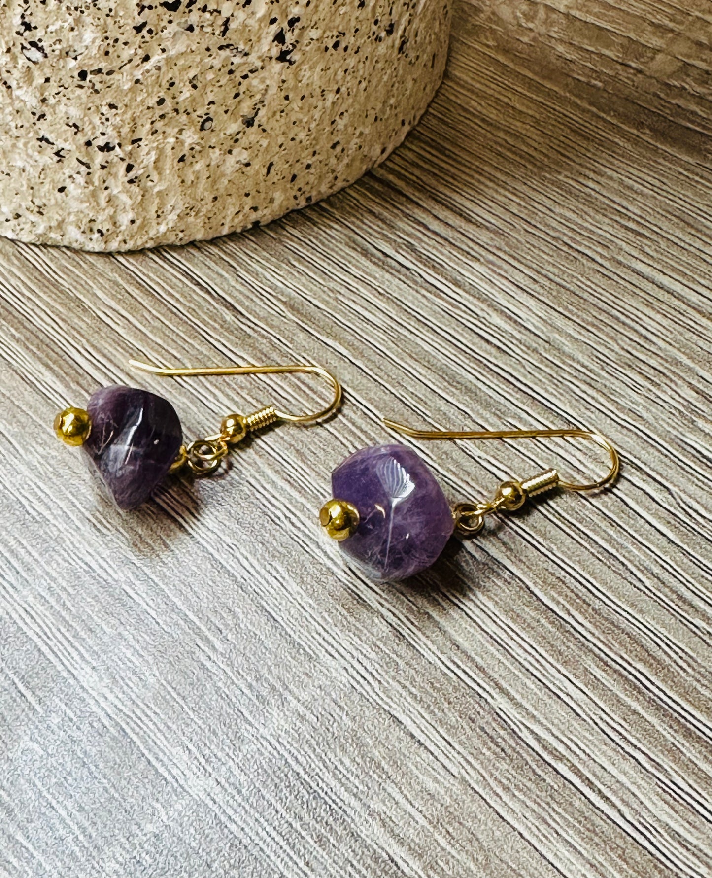 Amethyst nuggets stone earrings E-211