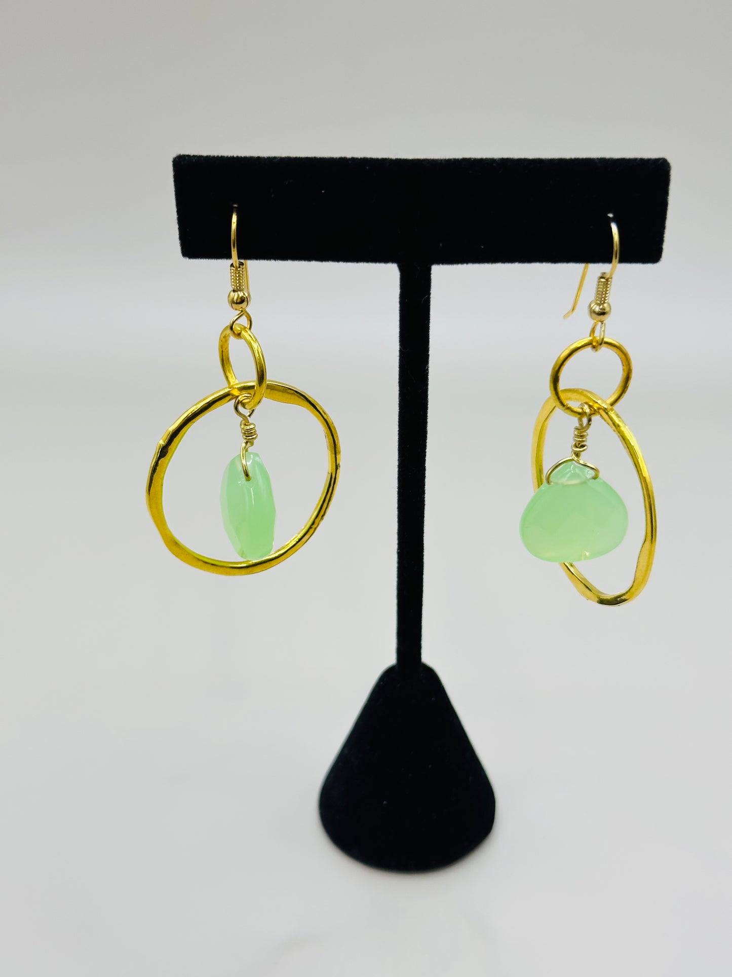 Gold plated large hoops with green faceted stone earrings E-213