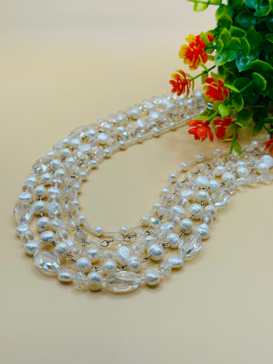 Multi strands pearls and crystal glass necklace N-150