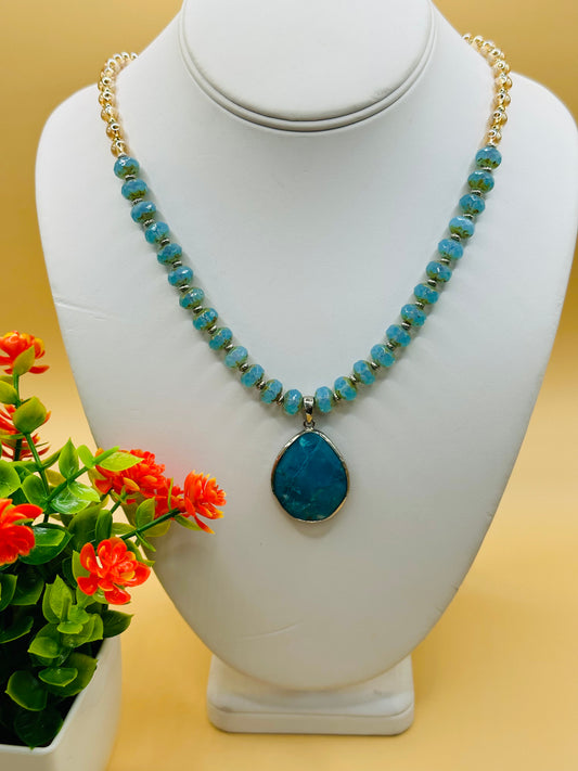 Aqua Faceted rondel with pendant necklace N-153