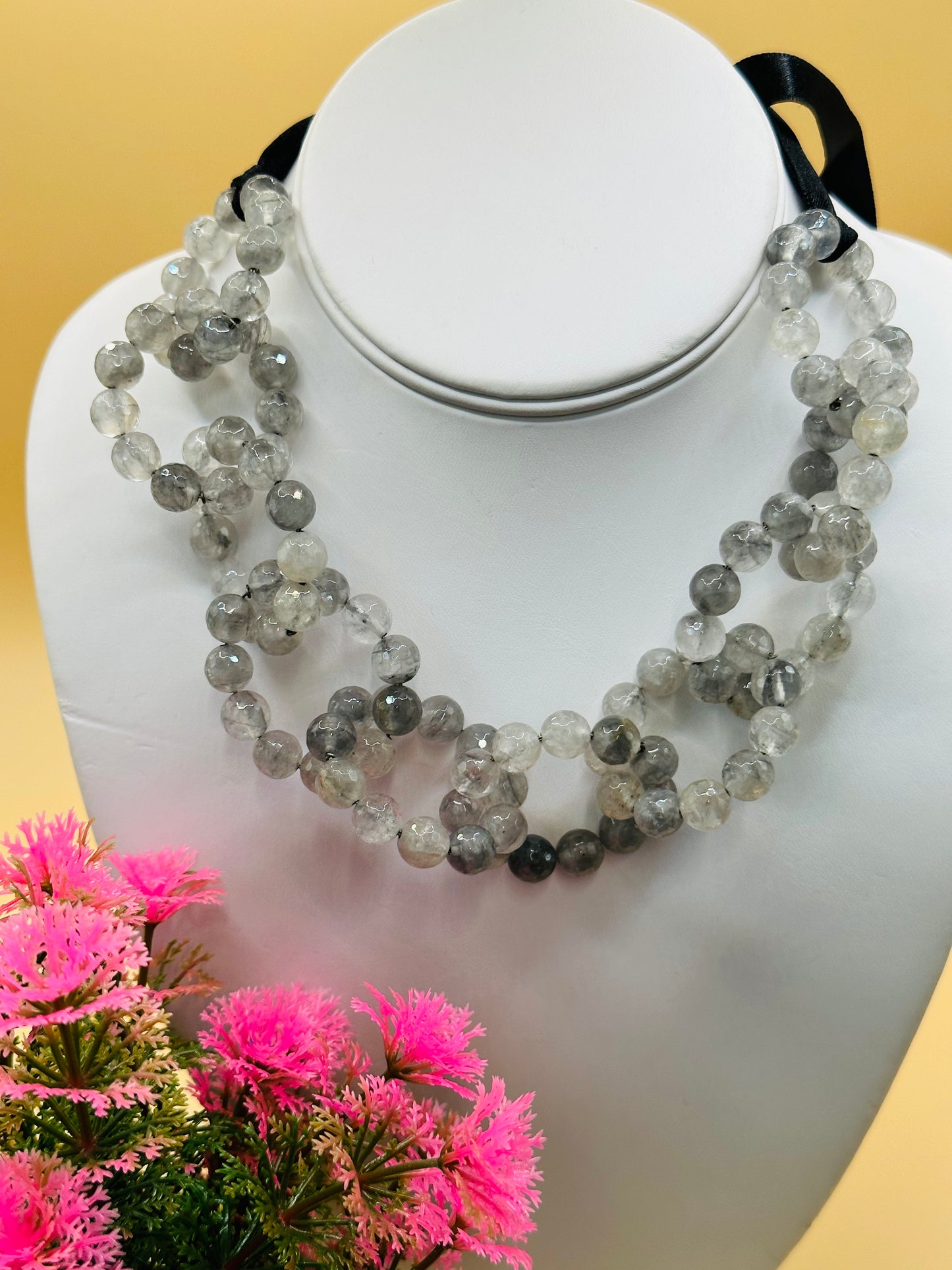 Grey Stone Loops Necklace N-162