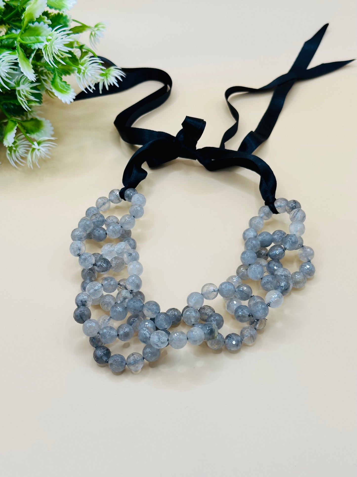 Grey Stone Loops Necklace N-162