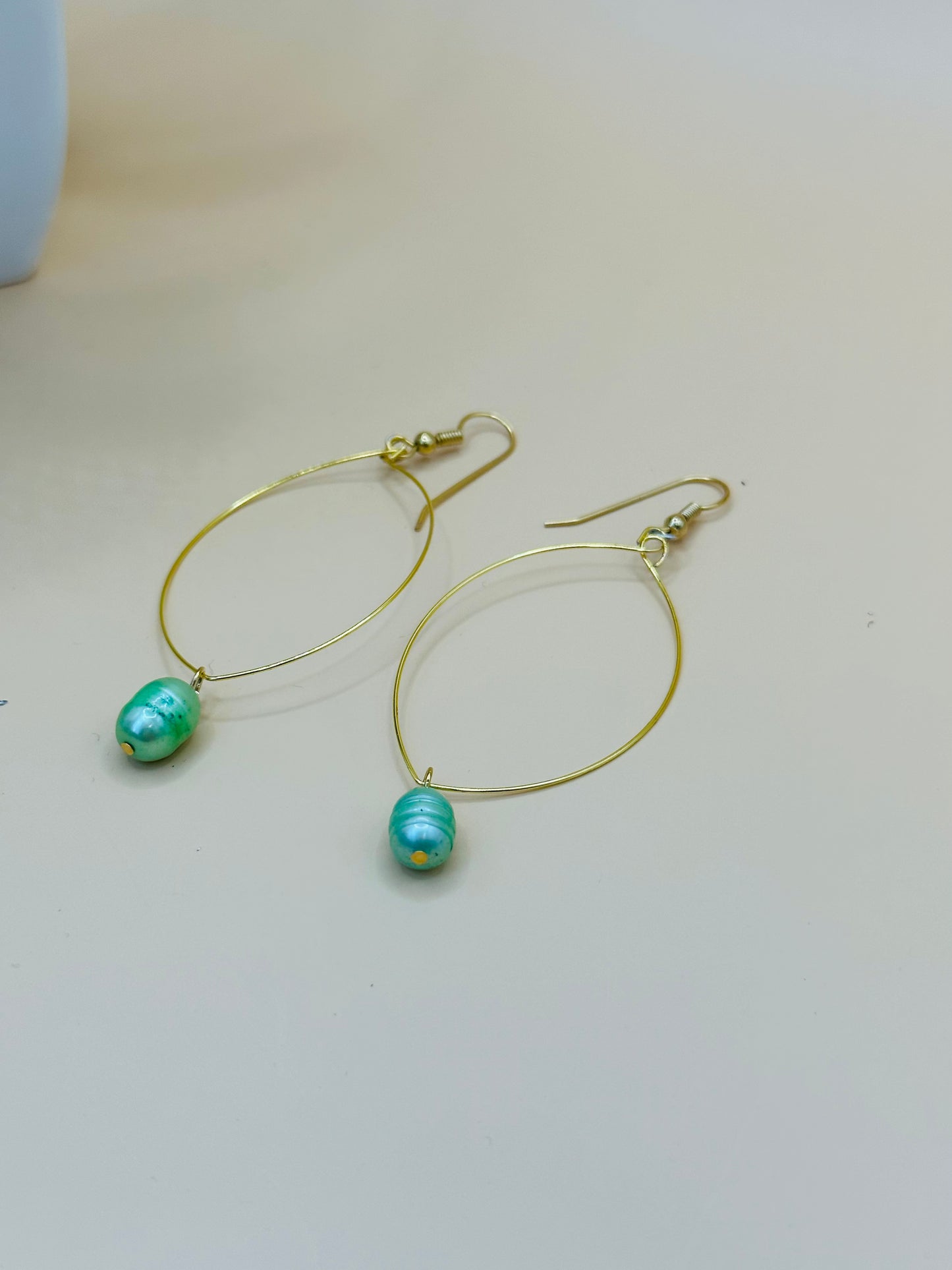 Marquise shape earrings green pearls E-215