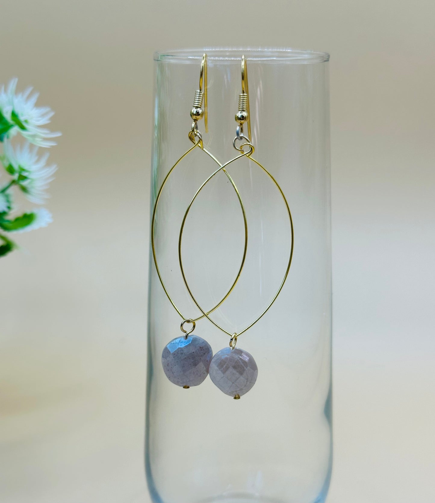 Marquise shape earrings moonstone E-216