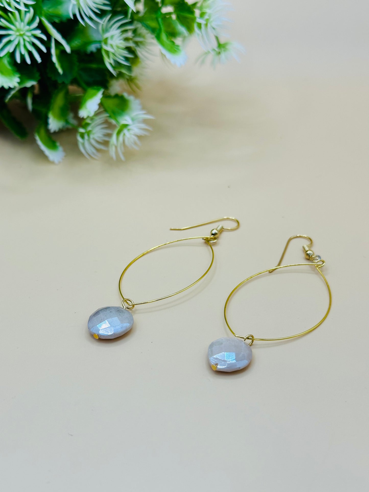 Marquise shape earrings moonstone E-216