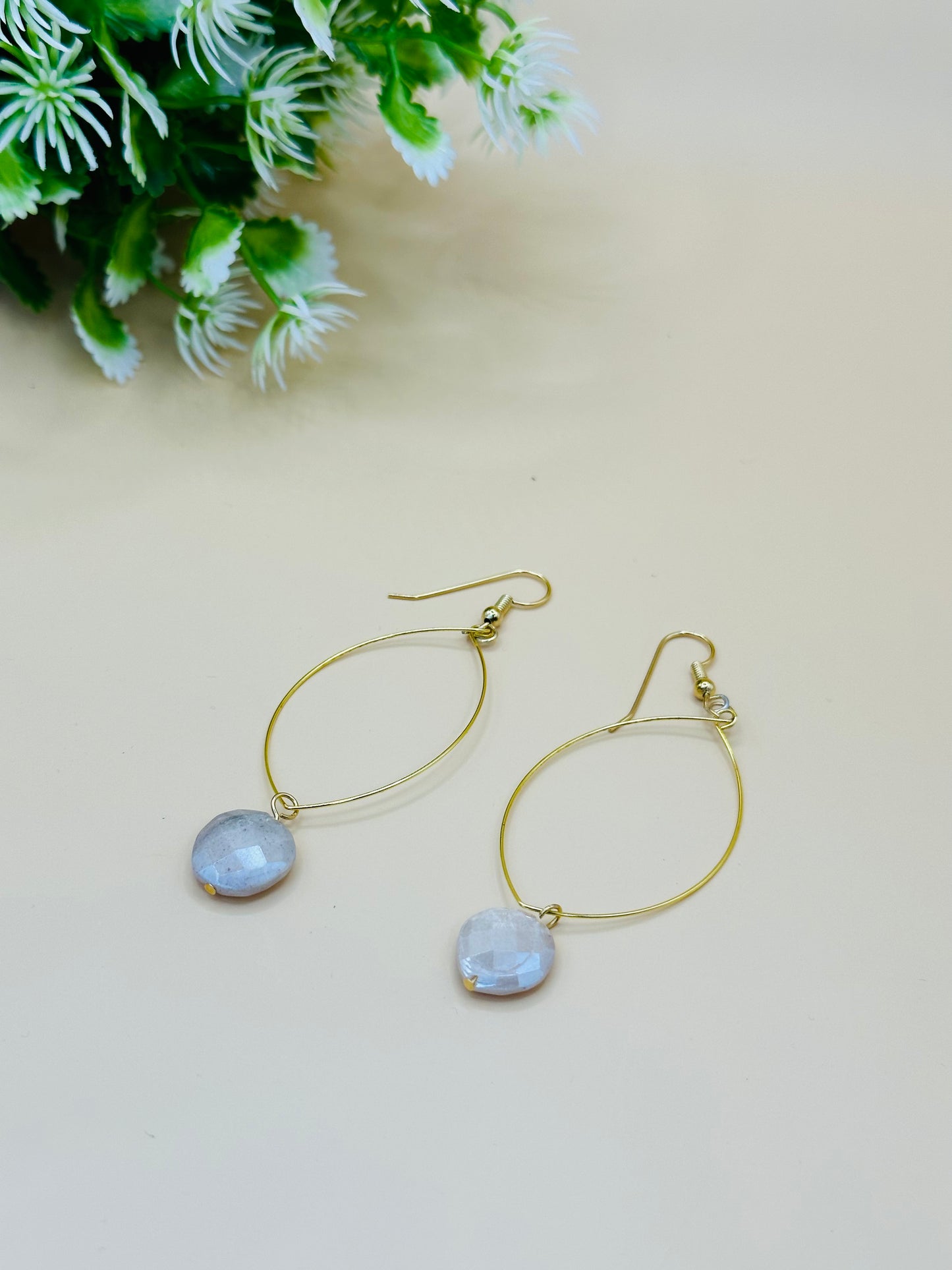 Marquise shape earrings moonstone E-216