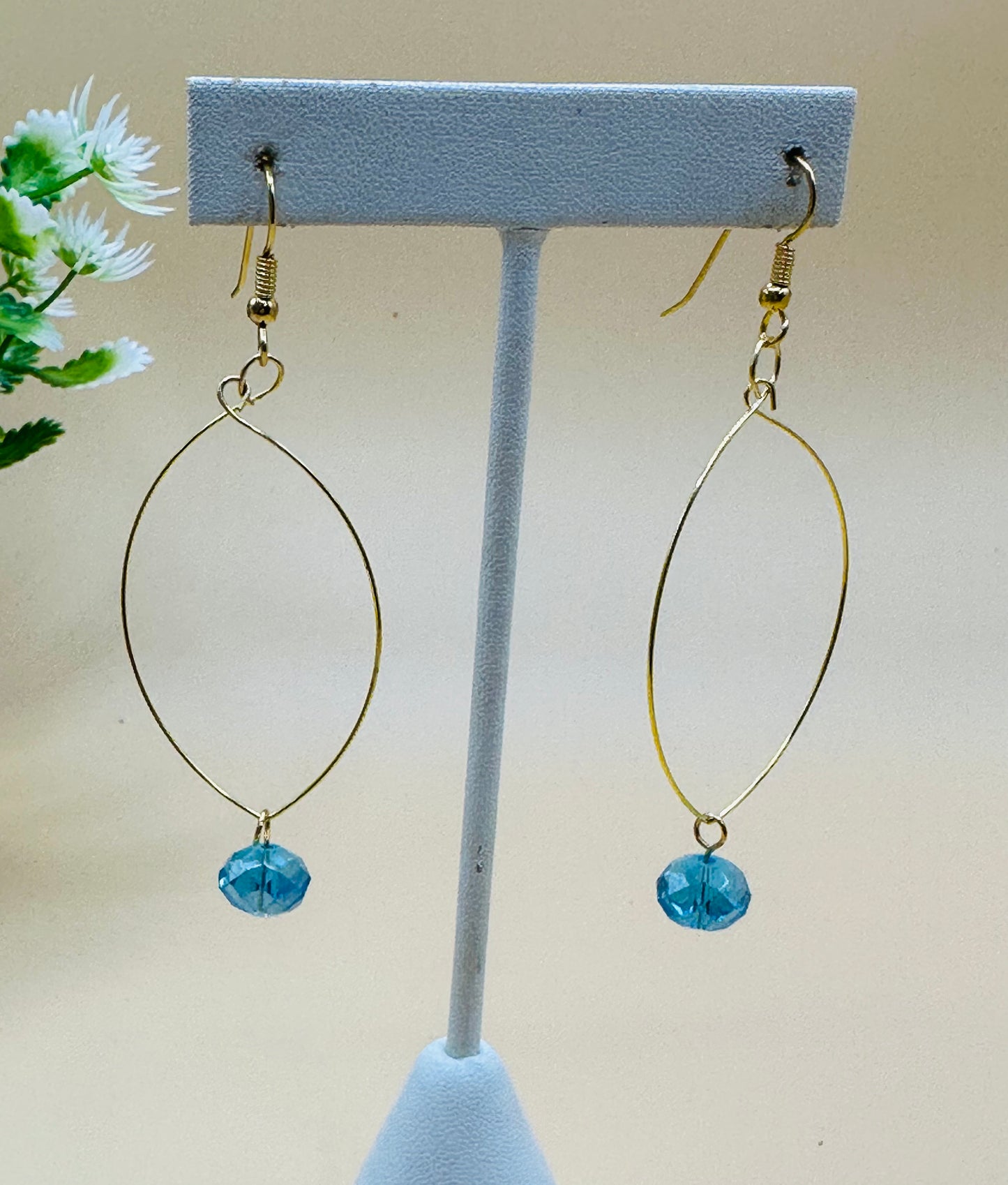 Marquise shape earrings aqua rondel E-219