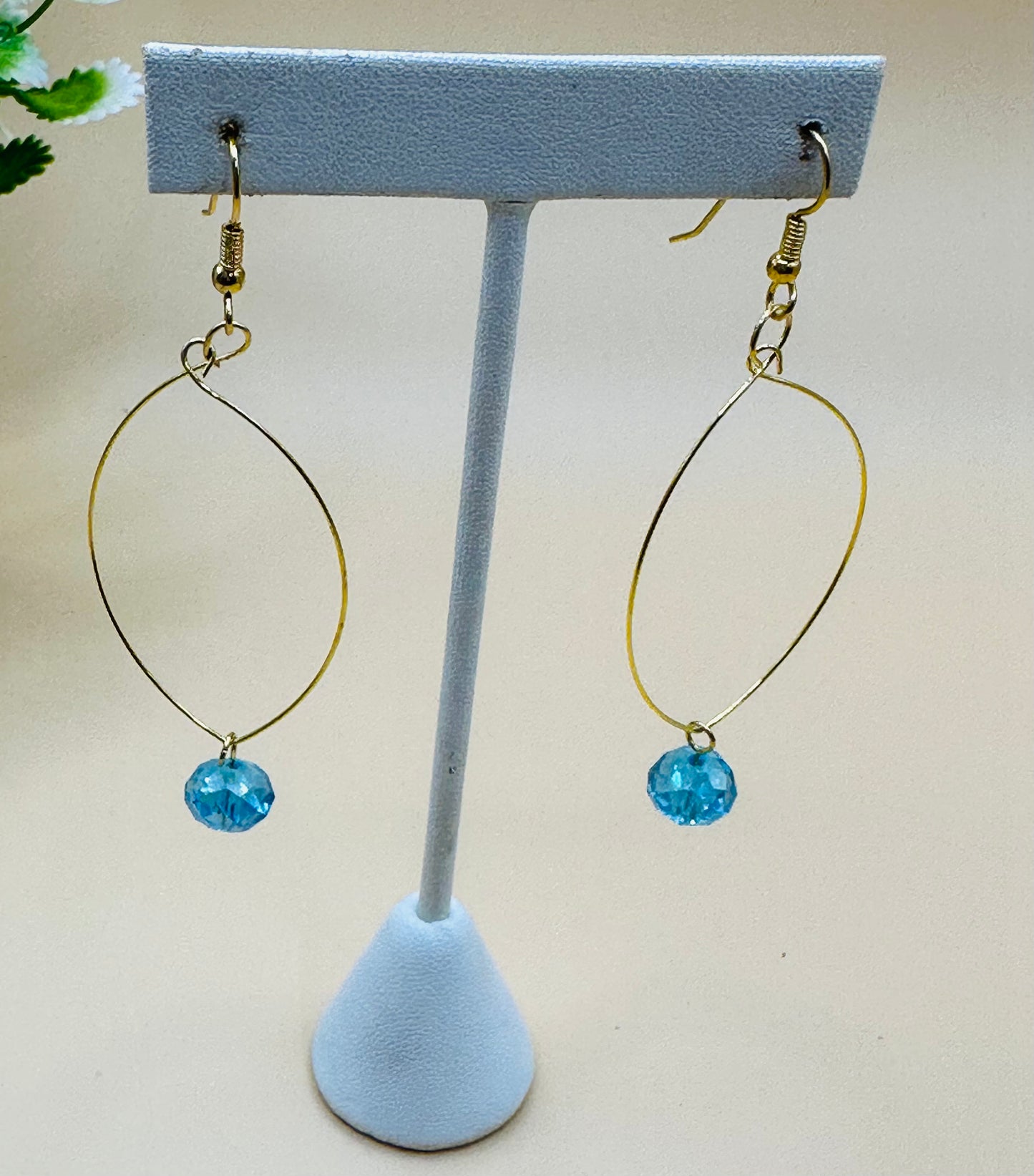 Marquise shape earrings aqua rondel E-219