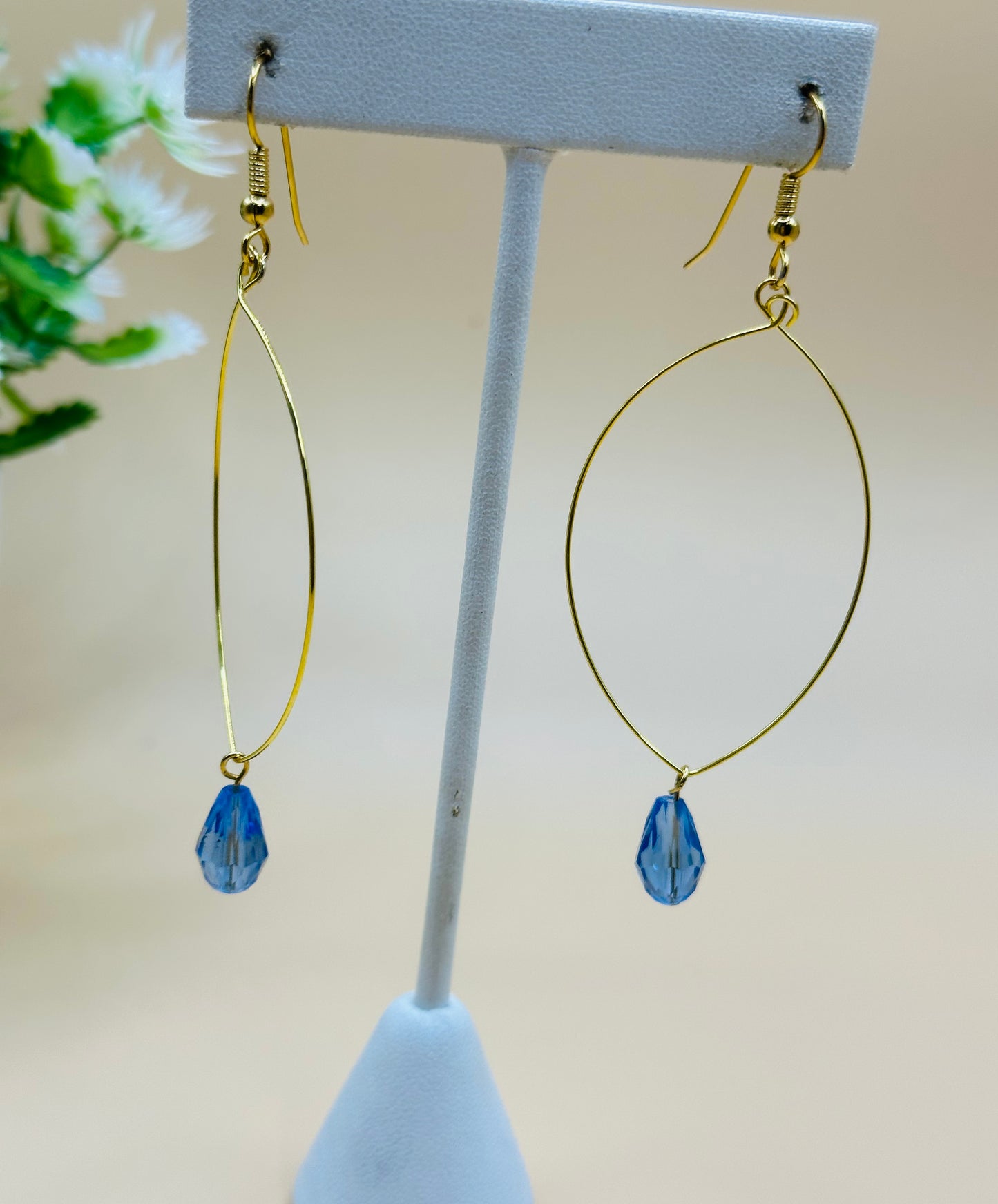 Marquise shape light aqua glass earrings E-220