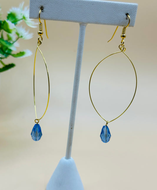 Marquise shape light aqua glass earrings E-220