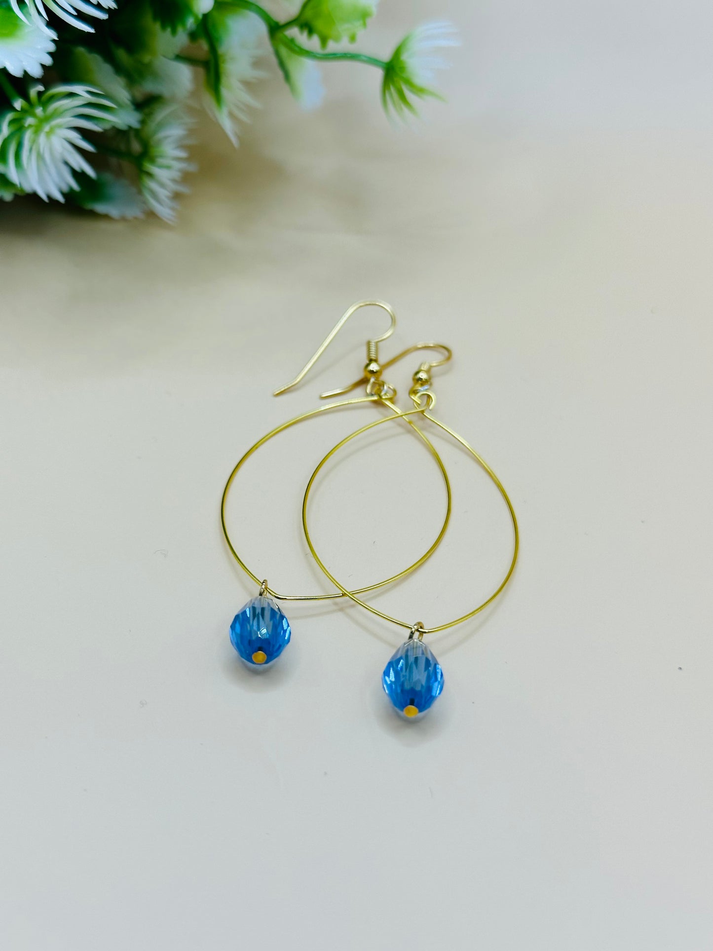 Marquise shape light aqua glass earrings E-220