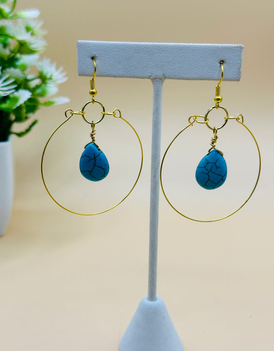 Turquoise drop stone hoops earrings E-221