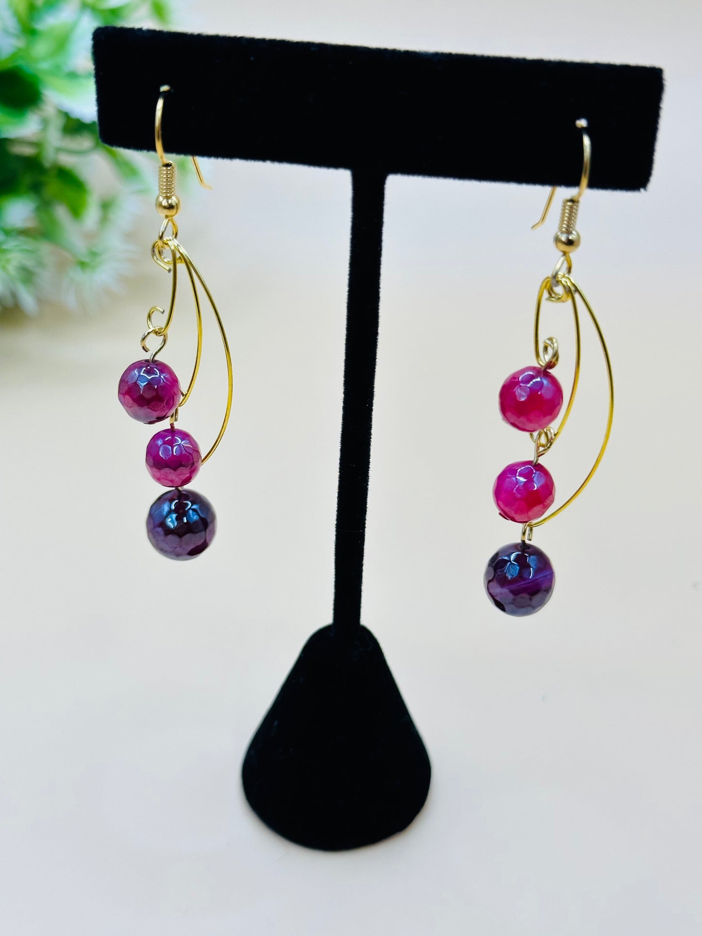 Multi level wire stone earrings E-222