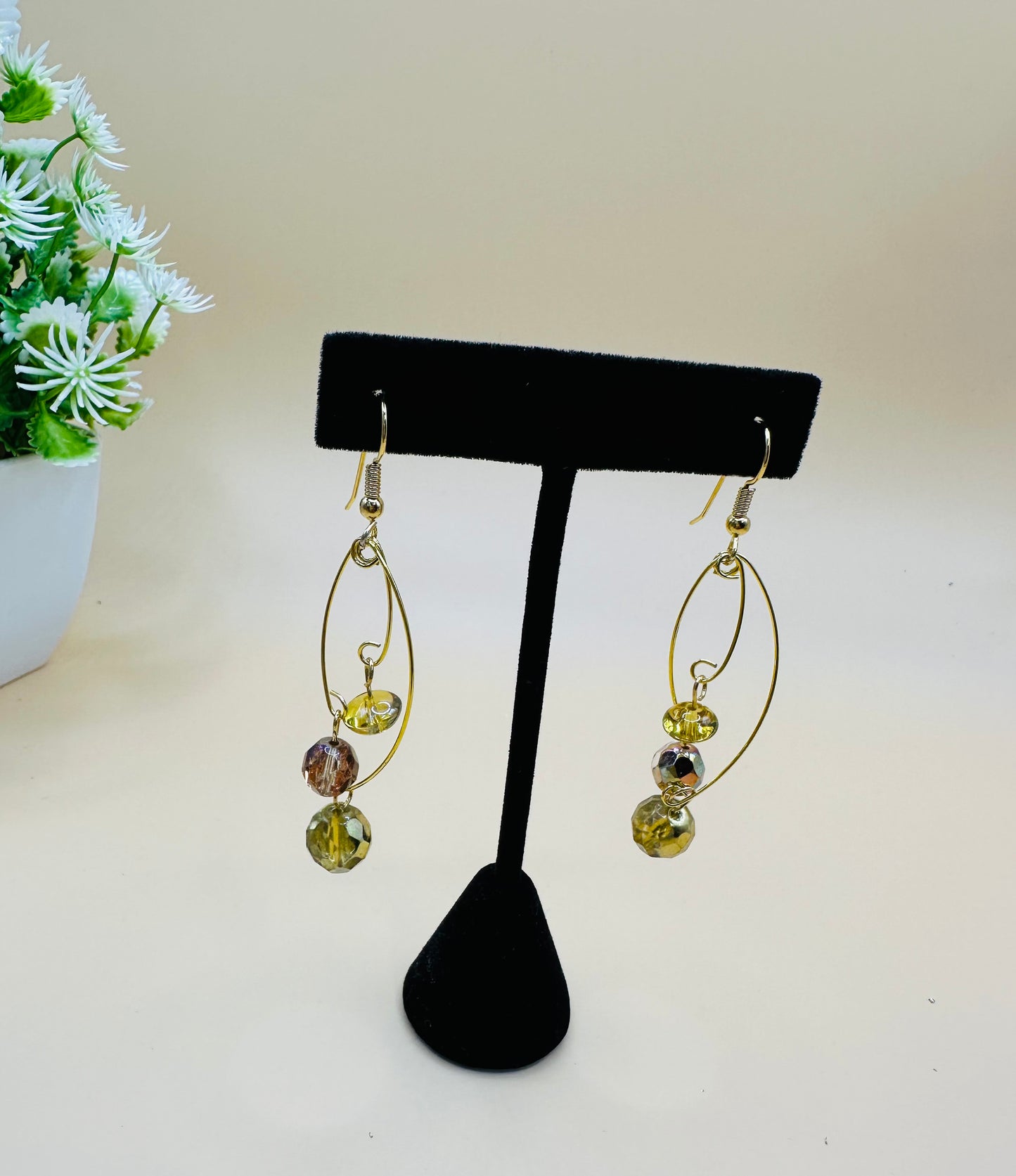 Multi level wire gold and rondel earrings E-224