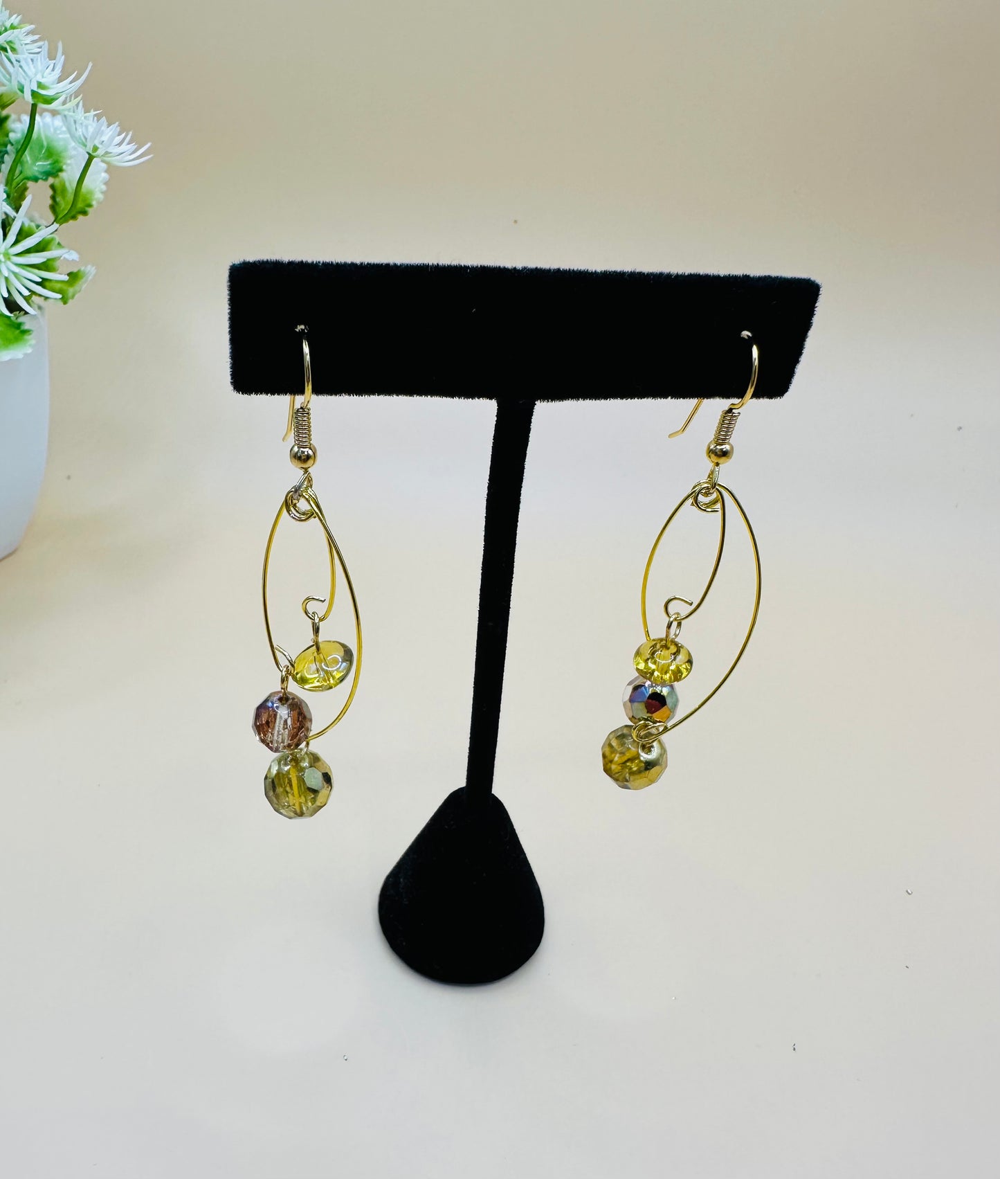 Multi level wire gold and rondel earrings E-224