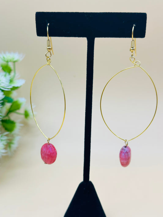 Marquise shape wire pink stone earrings E-229