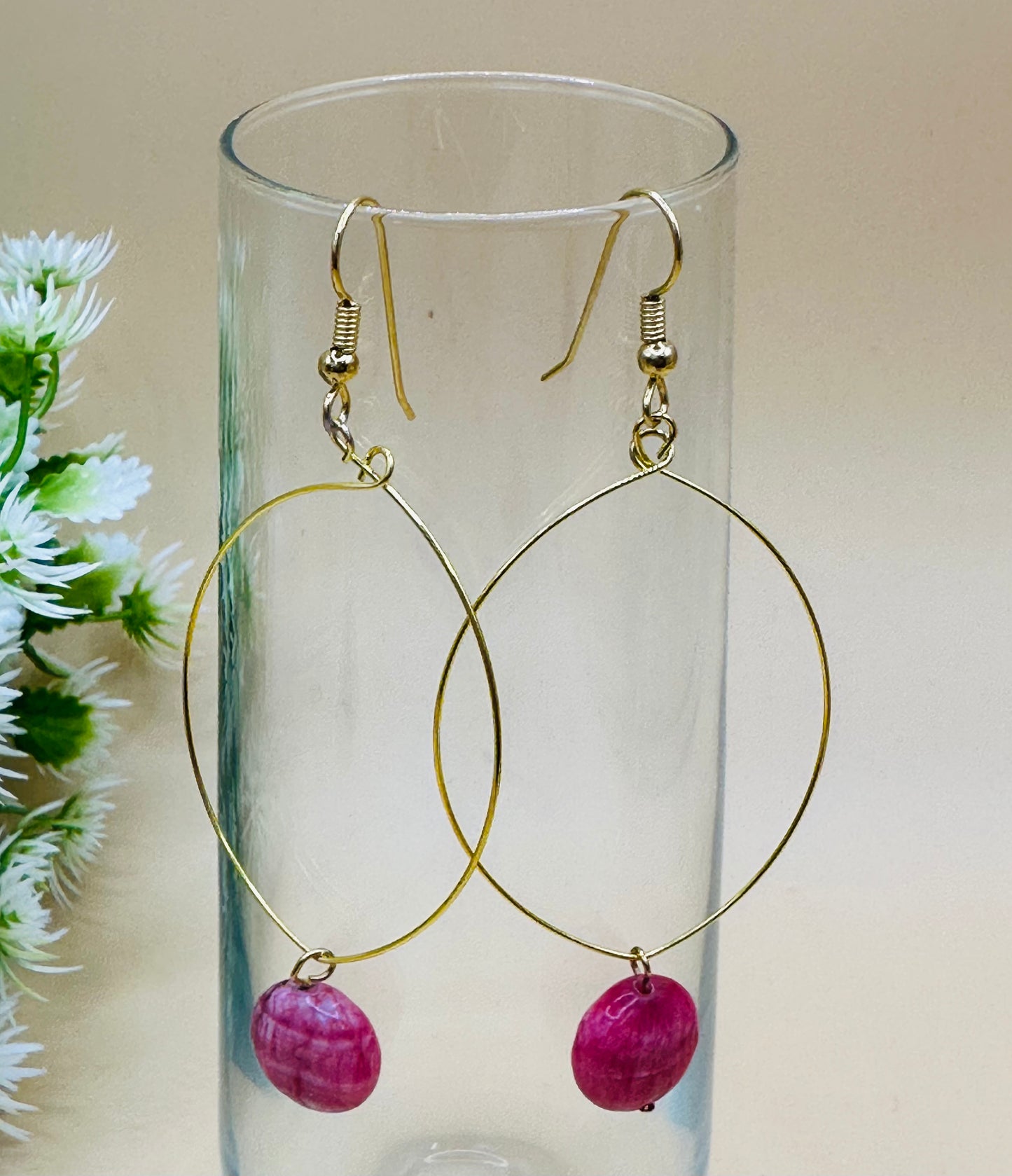 Marquise shape wire pink stone earrings E-229