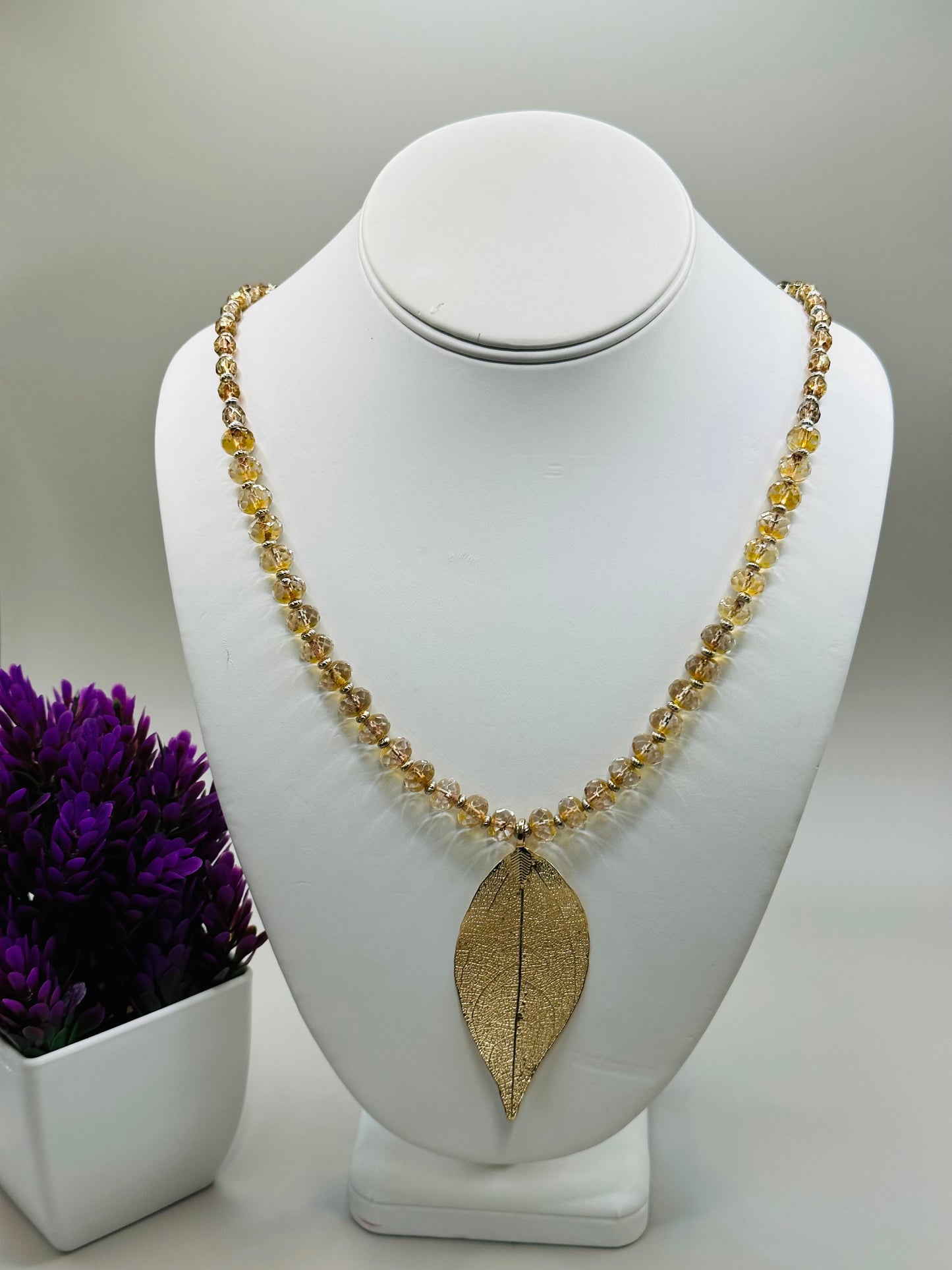 Large gold leaf pendant necklace N-167