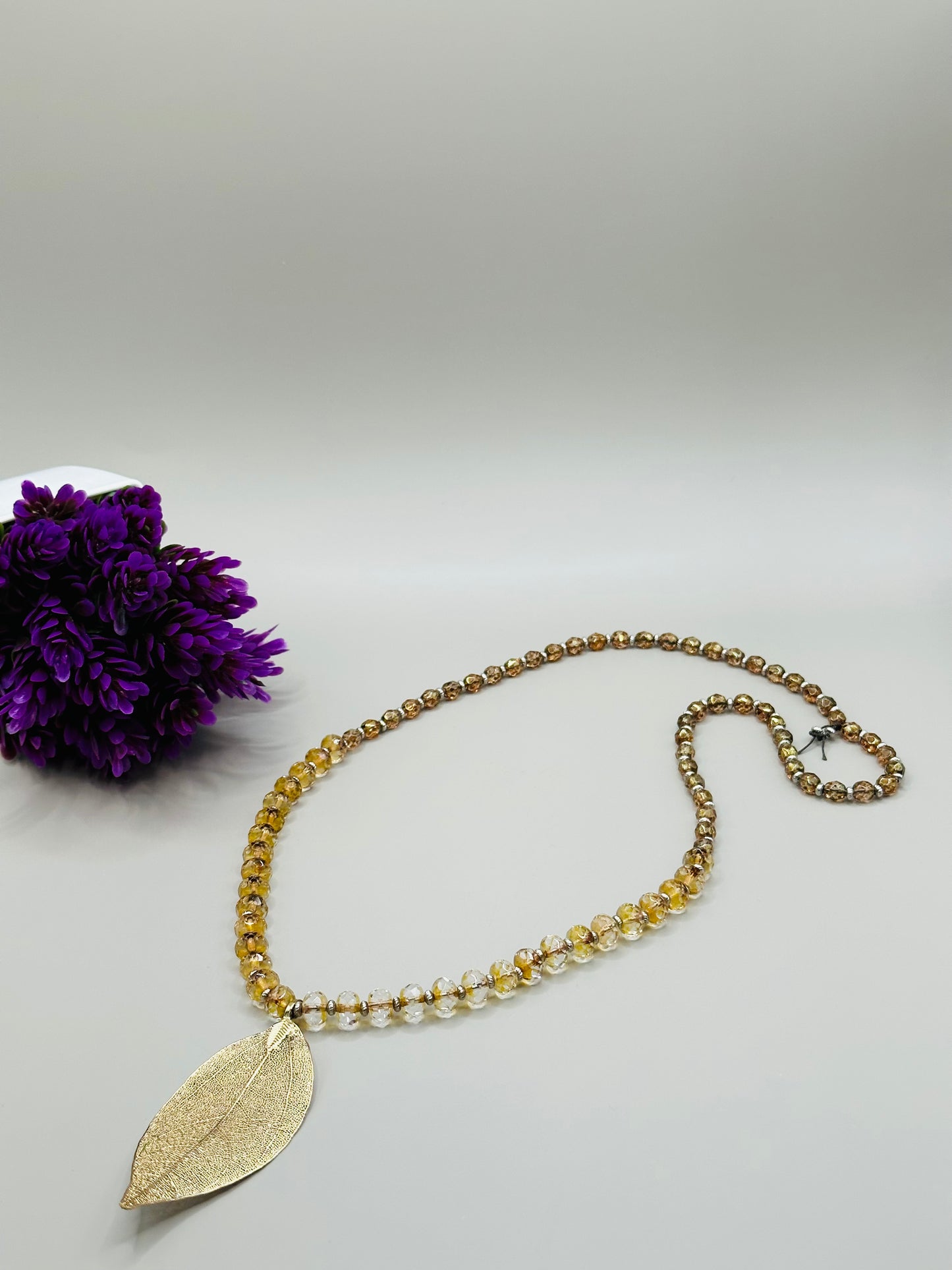 Large gold leaf pendant necklace N-167