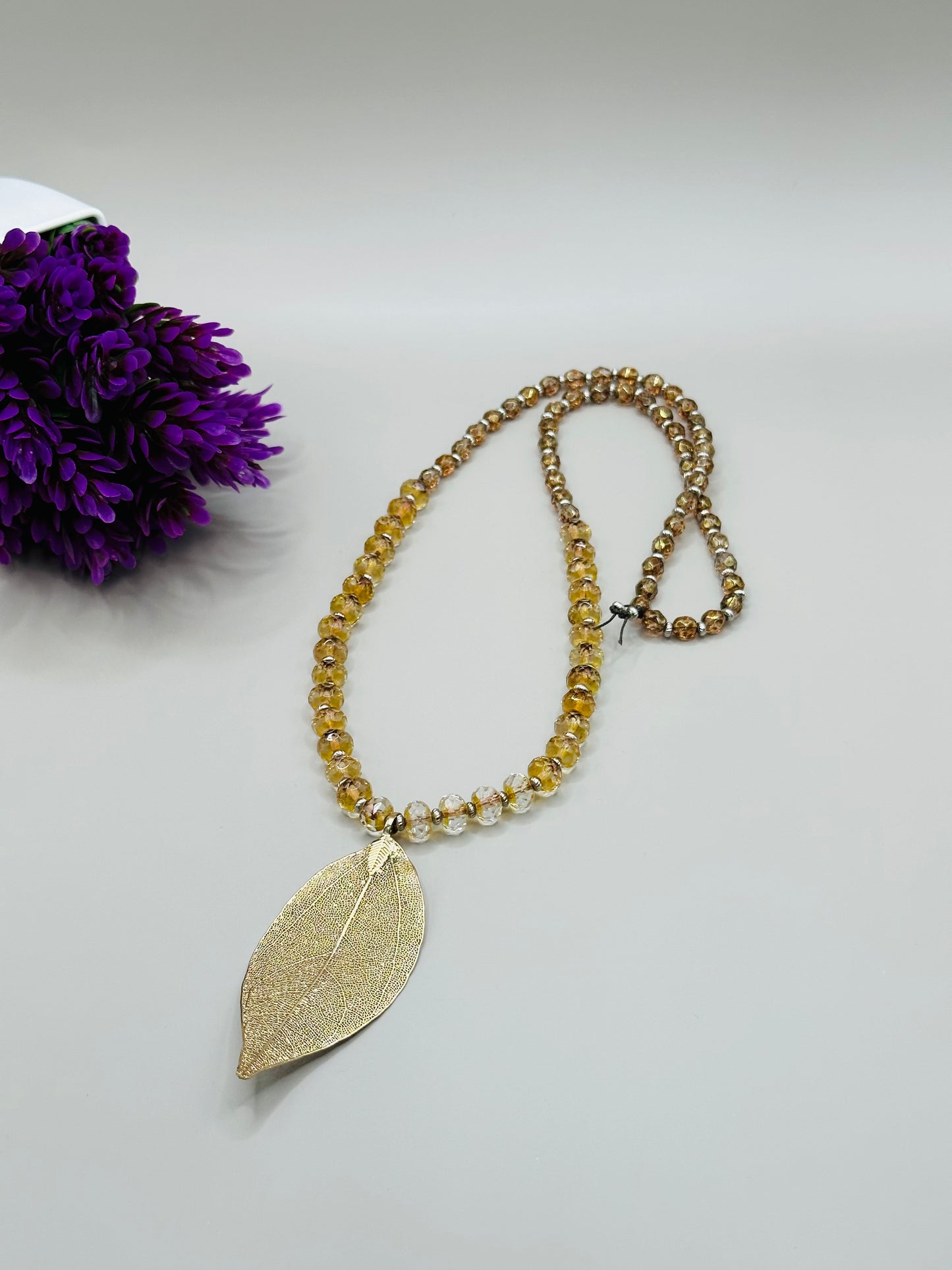 Large gold leaf pendant necklace N-167