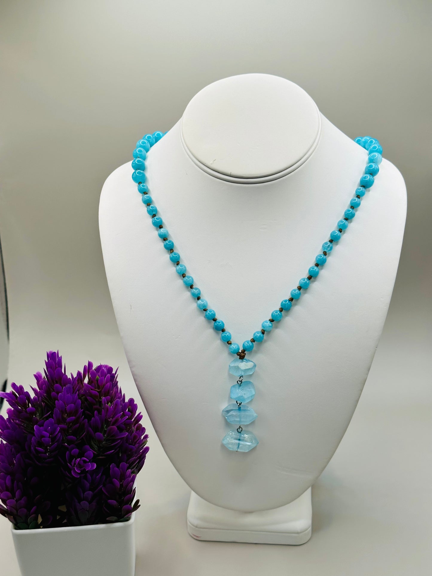 Aqua nuggets pendant necklace N-169