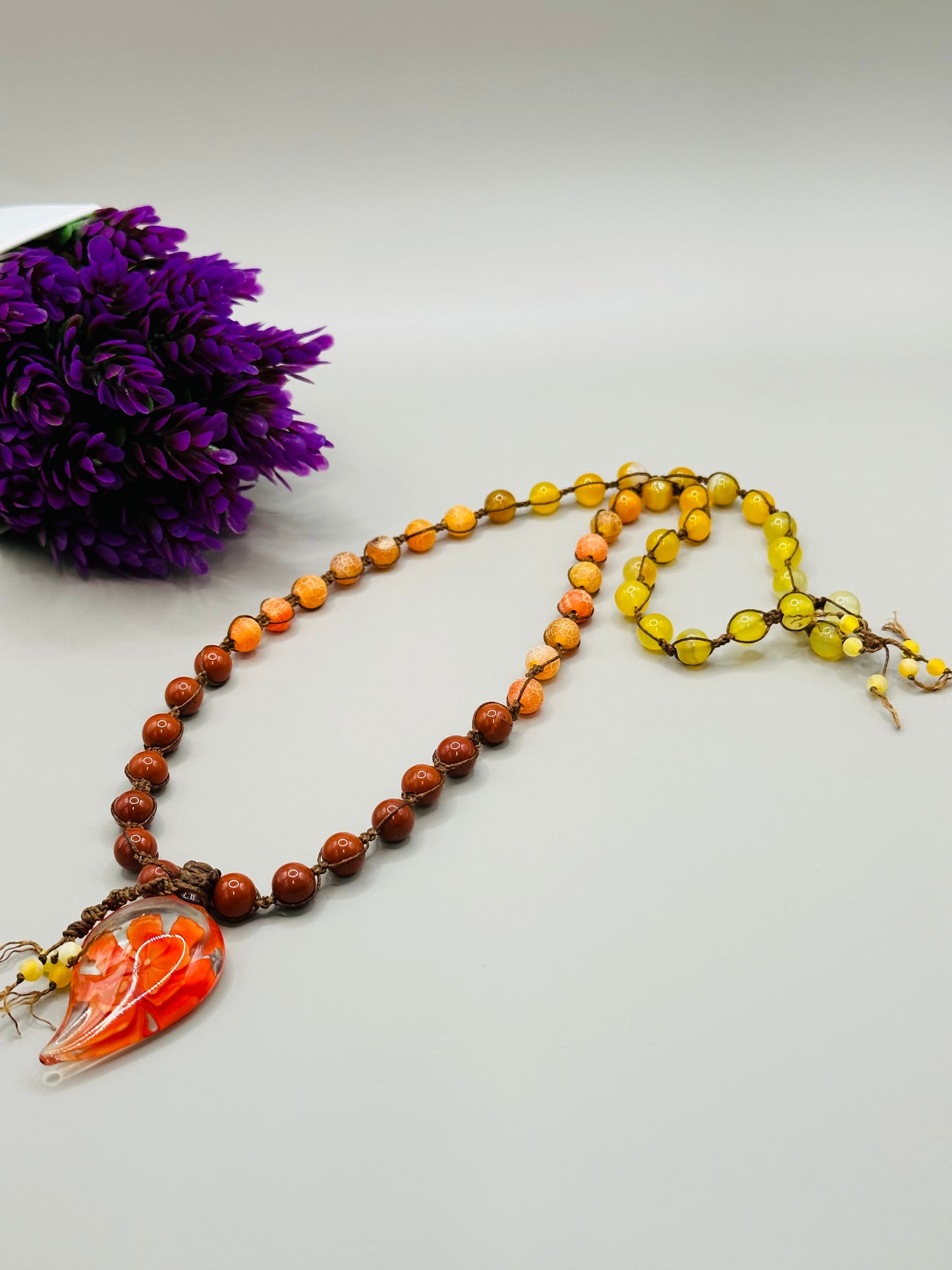 Orange pendant lamp work necklace N-171