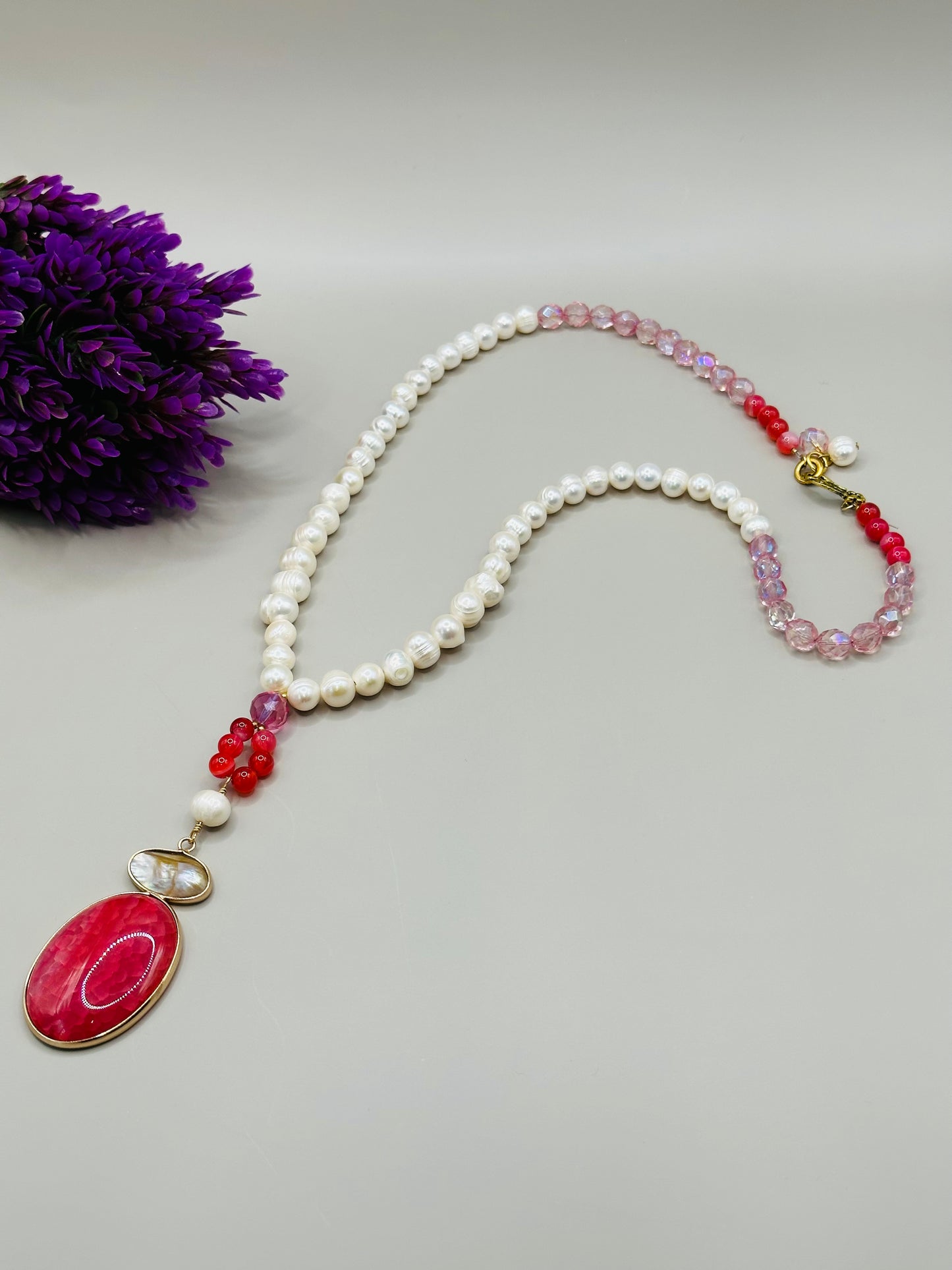 Pink and pearls multi necklace N-172