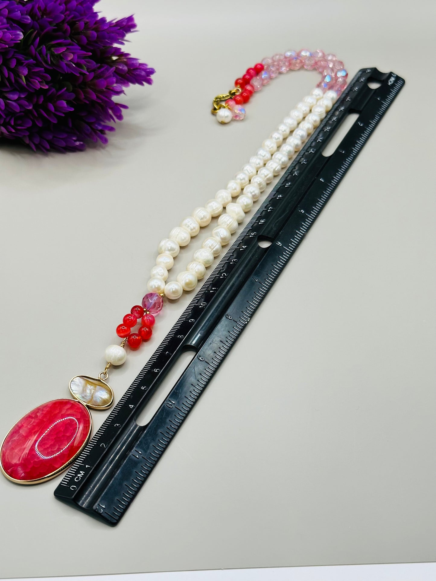 Pink and pearls multi necklace N-172