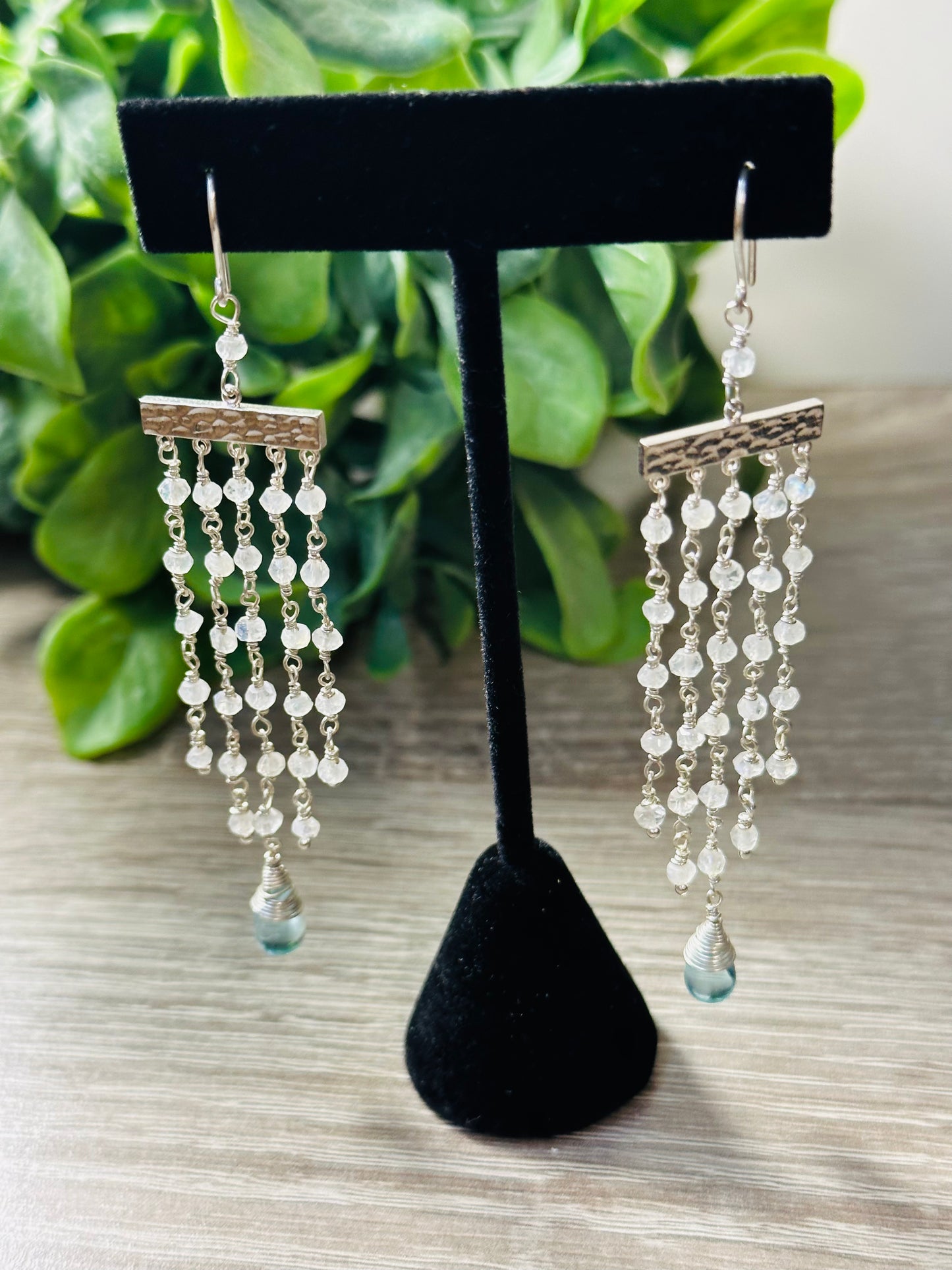 White opal with aqua tear drop earringsE-232