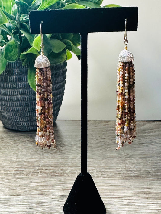 Fancy jasper tassel earrings E-237