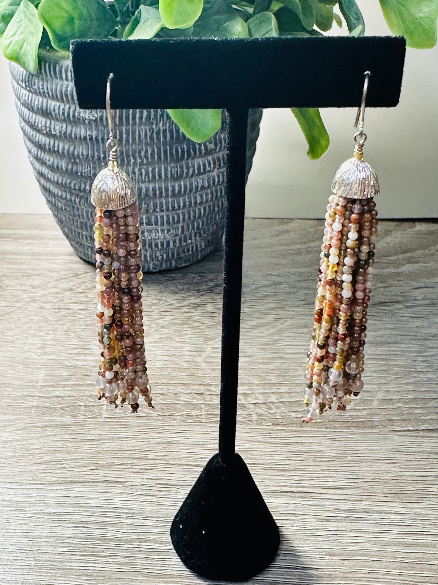 Fancy jasper tassel earrings E-237