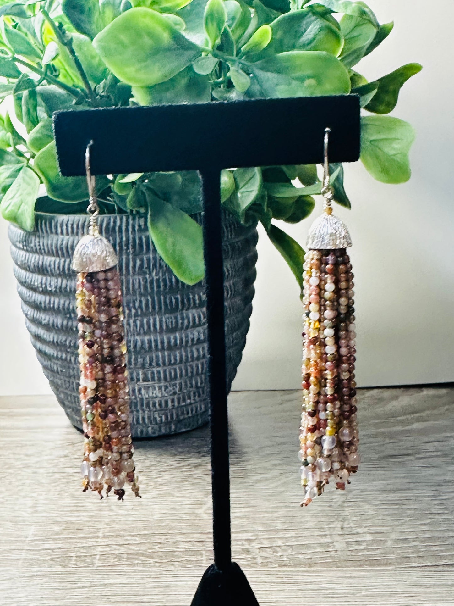 Fancy jasper tassel earrings E-237