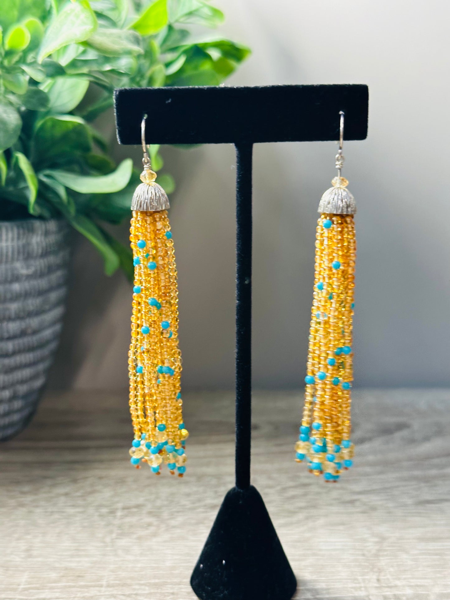 Citrine and turquoise tassel earrings E-241