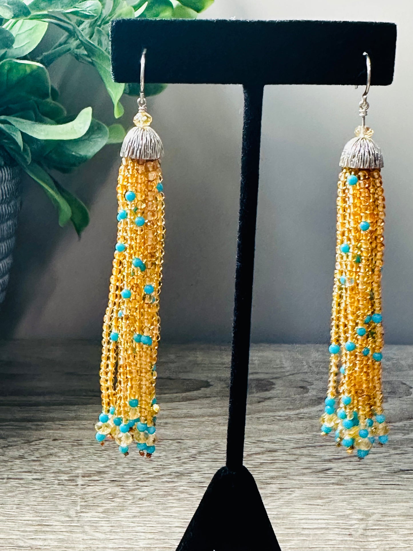 Citrine and turquoise tassel earrings E-241