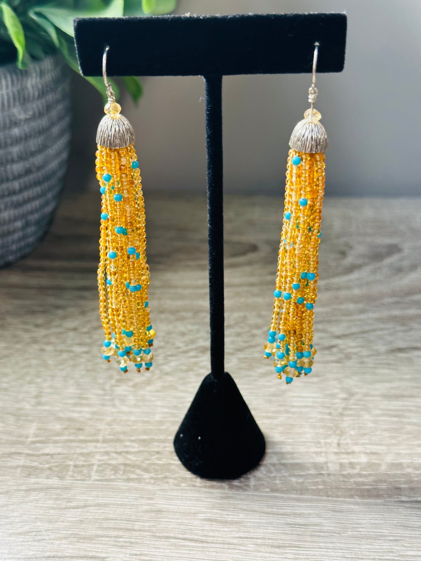 Citrine and turquoise tassel earrings E-241