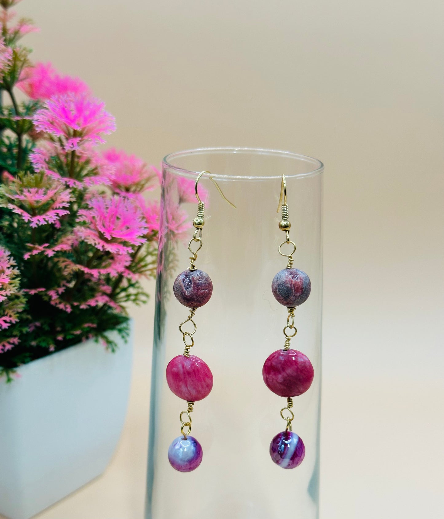 Druzy stone purple earrings E-247