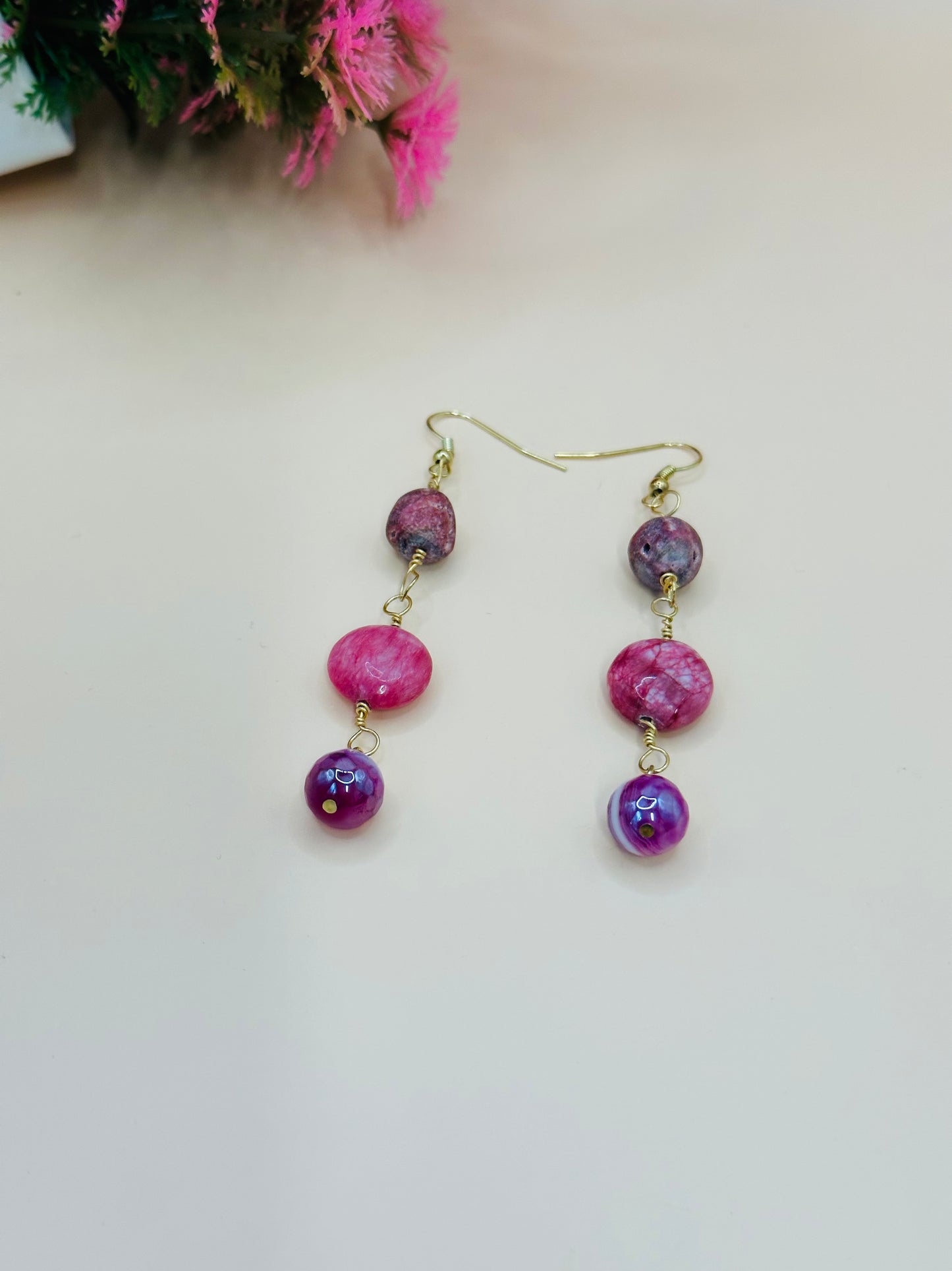 Druzy stone purple earrings E-247