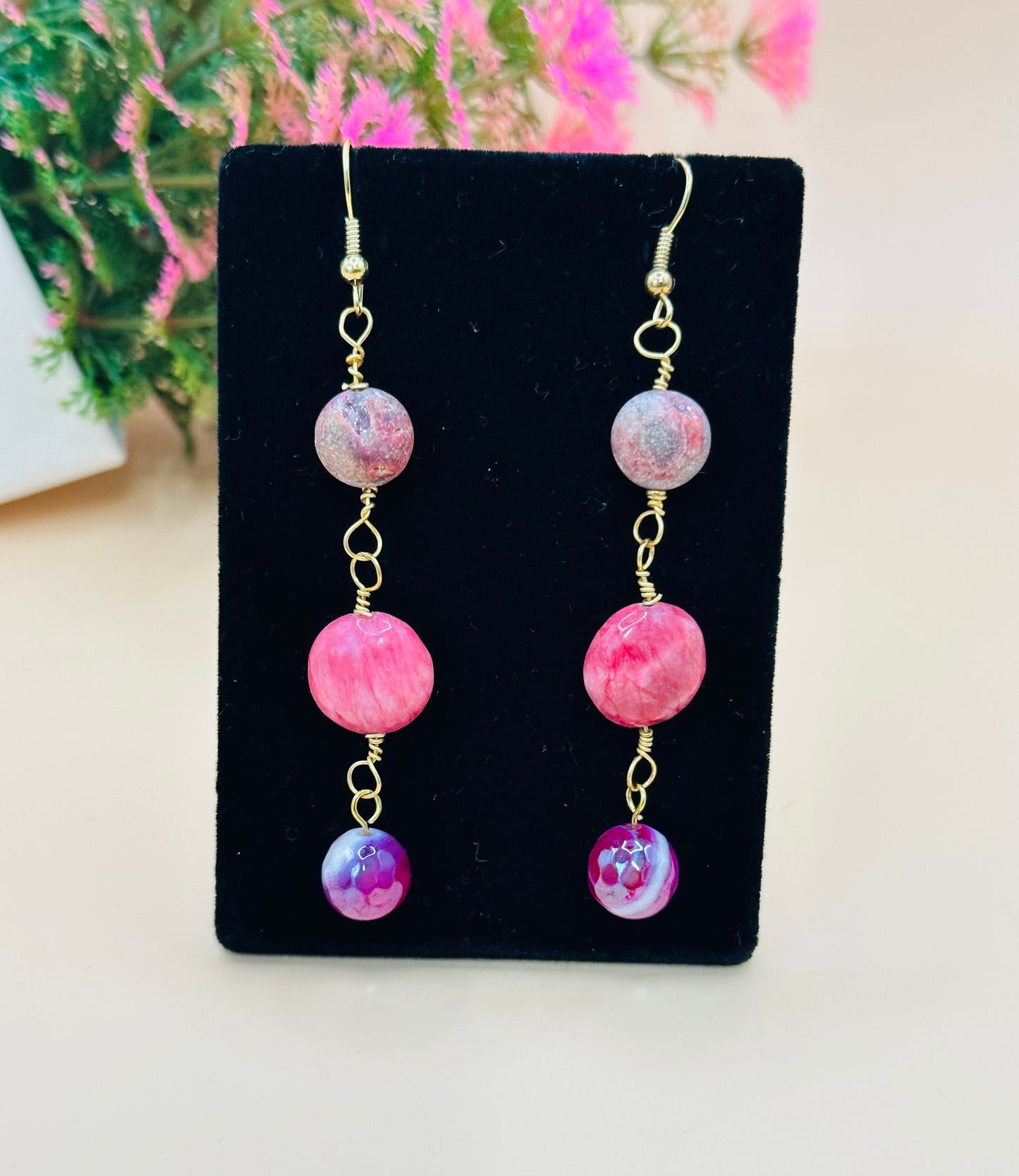 Druzy stone purple earrings E-247