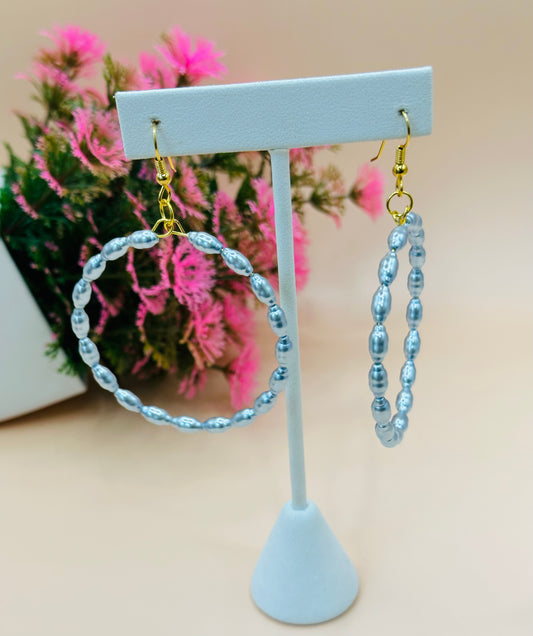 Blue pearls hoops 50mm earrings E-248